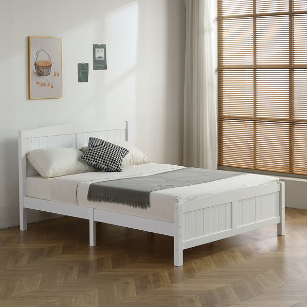 FCH Full Pine Single-Layer Core Vertical Stripe Full-Board Curved Bed Head With The Same Bed Foot Wooden Bed White