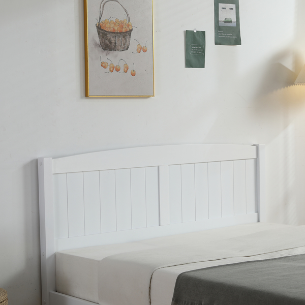 FCH Full Pine Single-Layer Core Vertical Stripe Full-Board Curved Bed Head With The Same Bed Foot Wooden Bed White