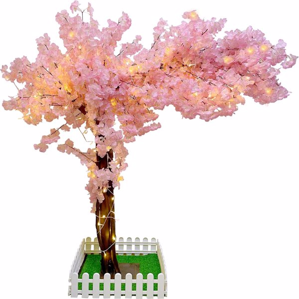 Artificial Cherry Blossom Tree, Fake Tree Artificial Pink Sakura Tree Wishing Tree Christmas Tree 5FT/1.5m for Party, Wedding, Office, Home Decor, Indoor & Outdoor Artificial Plants ﻿，Without LED ligh