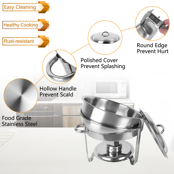 【Product have Logo】5L-1*4 Single Basin Four Set Stainless Steel Round Buffet Stove