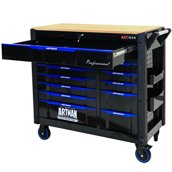 12-Layer Drawer Multi-purpose Tool Car, With Wheels, Wooden Countertops