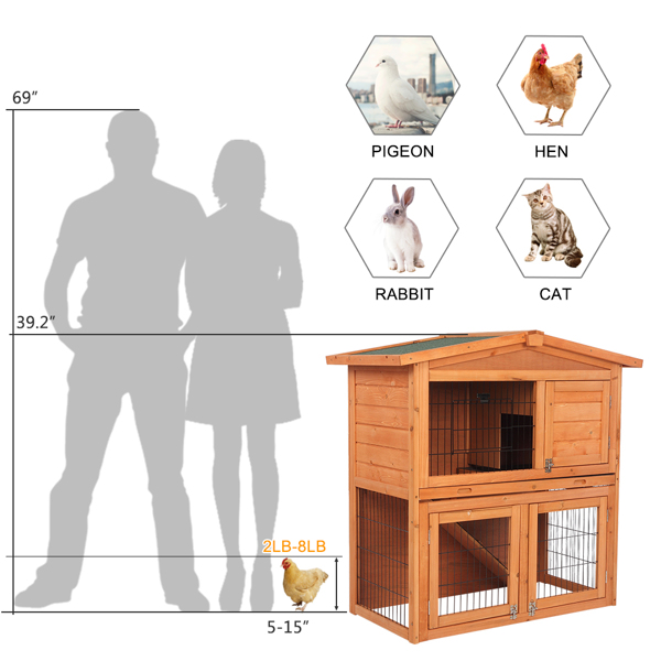 40" Triangle Roof Waterproof Wooden Rabbit Hutch A-Frame Pet Cage Wood Small House Chicken Coop Natu