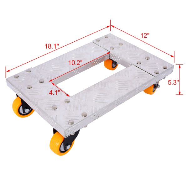 Movers Dolly Heavy Duty Furniture Dolly Trolley Cart  18''x12'' Aluminum Frame with 3'' TPU Professional Casters with Brake Option