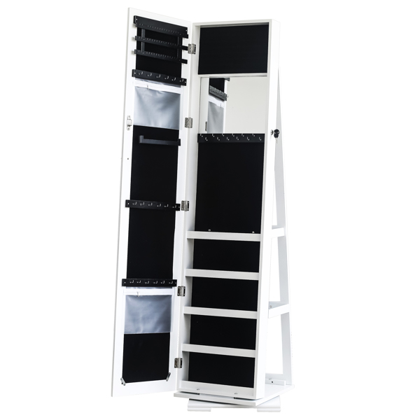 360 Degree Rotation Full-Body Mirror Cabinet PVC Film Moisture-Proof Dressing Mirror Cabinet Super Storage Jewelry Storage Mirror Cabinet White