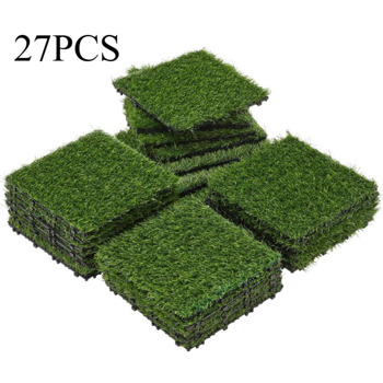 27 pieces of artificial lawn tiles, 11.8 x 11.8 inch interlocking deck tiles, square false grass mats for lawns, indoor and outdoor floor decorations, lawn carpets