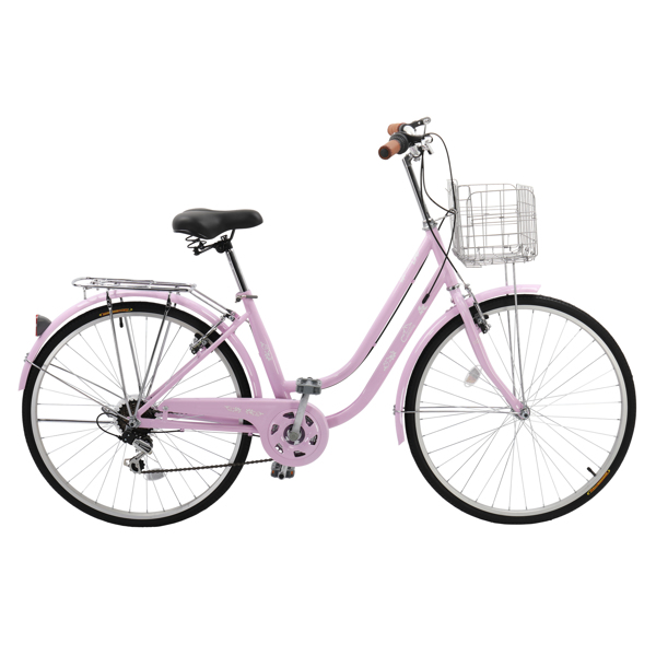 【replace：41373111】26in 150kg High Carbon Steel V Brake 7 Speed ​​Commuter Bike Pink