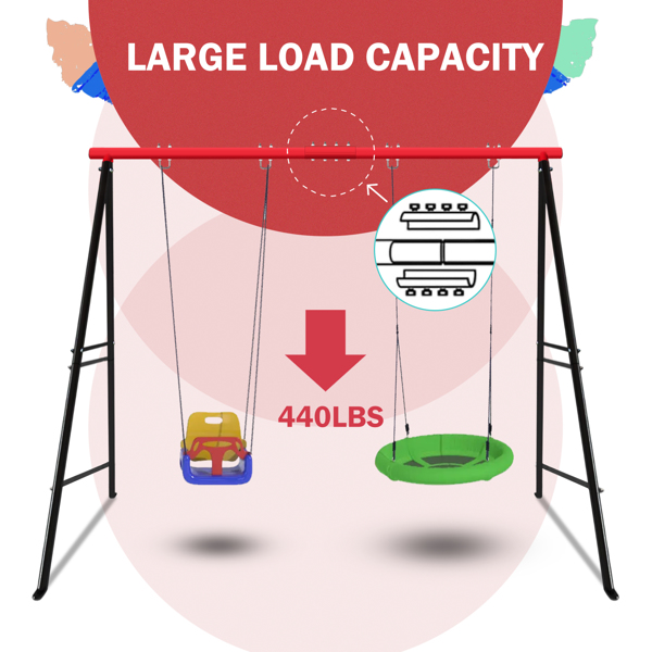 Swing Stand Frame,Swing Set Frame for Both Kids and Adults,500 Lbs Heavy-Duty Metal A-Frame Backyard Swing for Indoor Outdoor,Red(Frame Only)