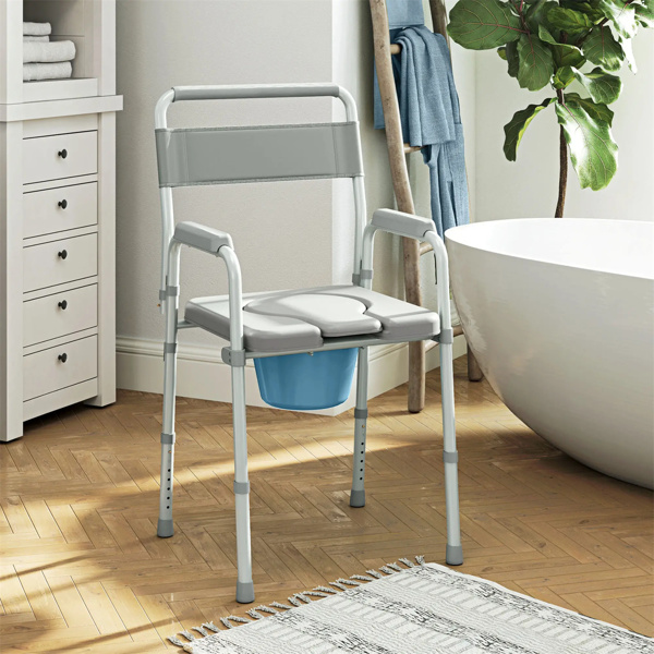 Grey multi-functional portable toilet chair with adjustable height