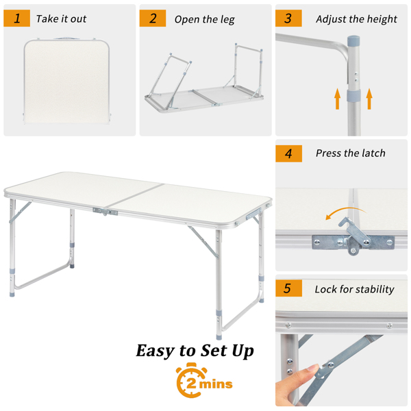 120 x 60 x 70 4Ft Portable Multipurpose Folding Table White（Same as 19846019）