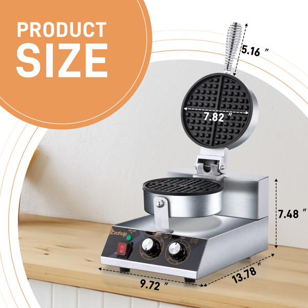 Single Head 1200W 110V Round Non-Stick Belgian Waffle Maker