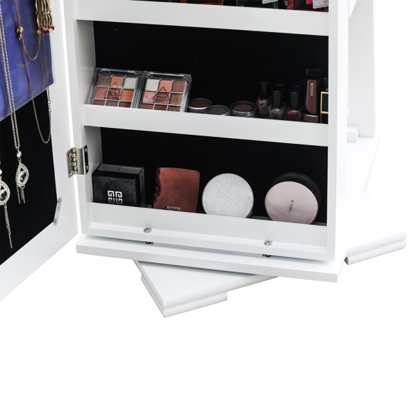360 Degree Rotation Full-Body Mirror Cabinet PVC Film Moisture-Proof Dressing Mirror Cabinet Super Storage Jewelry Storage Mirror Cabinet White
