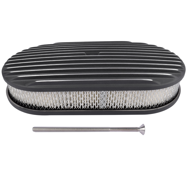 15" Oval Full Finned Black Aluminum Air Cleaner Filter Fits SB & BB Chevy Ford