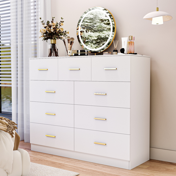 FCH 9 Drawer Double Dresser for Bedroom, Wide Storage Cabinet for Living Room Home Entryway,White