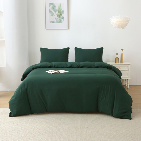 King Duvet Cover Set, 3 Pieces Solid Color Bedding Set with 1 Duvet Cover and 2 Pillow Shams, Comforter Not Included (King Size, Green)