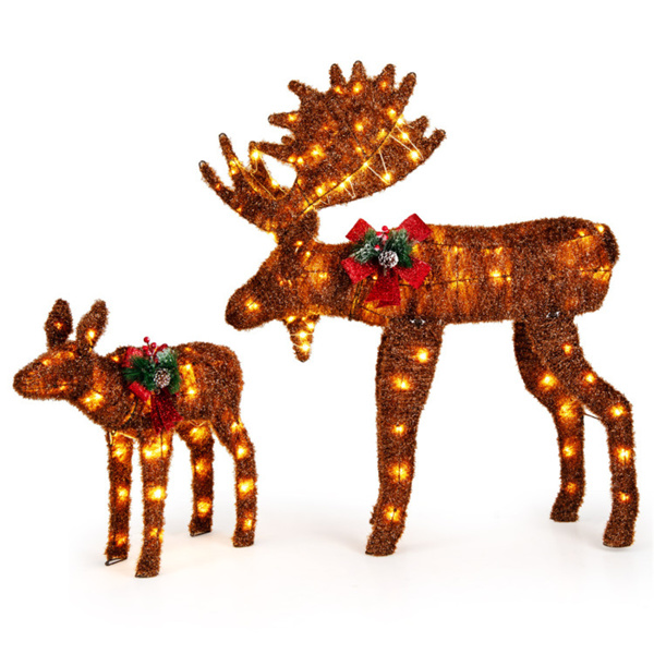 2-piece set lit moose Christmas decoration with LED lights