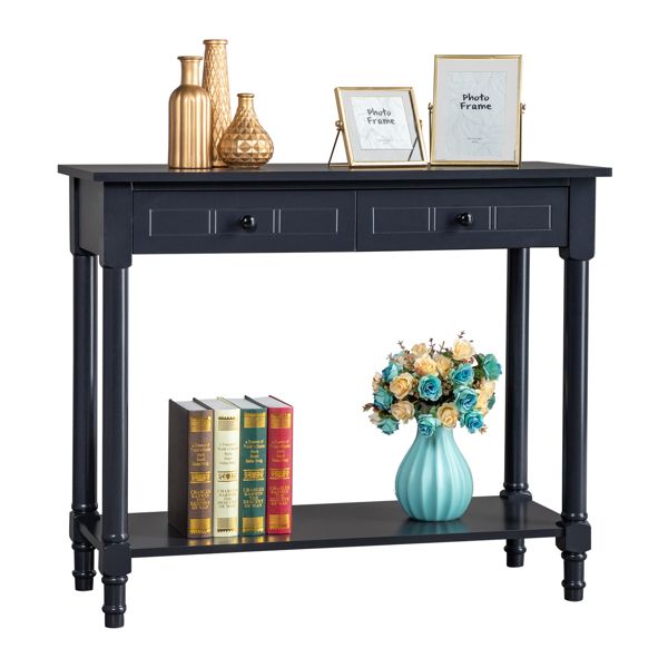 2-Tier Console Table with 2 Drawers， Console Tables for Entryway, Sofa Table with Storage Shelves, Entryway Table Behind Sofa Couch, for Living Room, Kitchen, Black