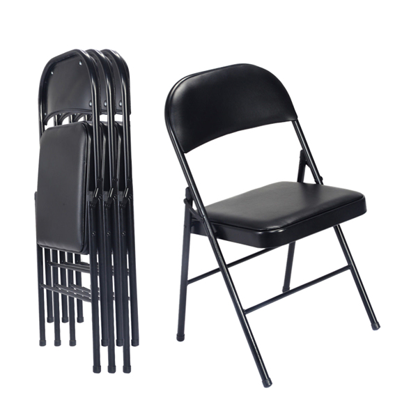 【Old Code：33457557】4pcs Elegant Foldable Iron & PVC Chairs for Convention & Exhibition Black