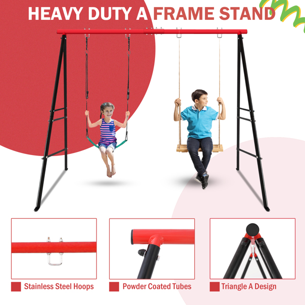 Swing Stand Frame,Swing Set Frame for Both Kids and Adults,500 Lbs Heavy-Duty Metal A-Frame Backyard Swing for Indoor Outdoor,Red(Frame Only)