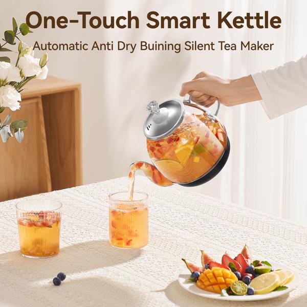 Compact Tea Maker Electric Glass Kettle，Dual Methods of Steaming and Brewing with Temperature and Timer Programs，Cordless 800W 0.8 Liters capacity for get your favorite teas.