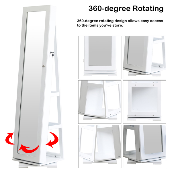 360 Degree Rotation Full-Body Mirror Cabinet PVC Film Moisture-Proof Dressing Mirror Cabinet Super Storage Jewelry Storage Mirror Cabinet White