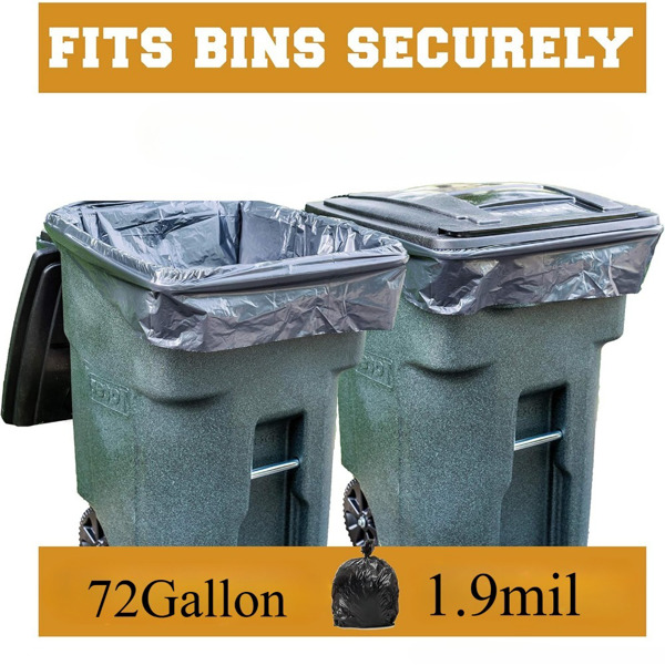 High capacity heavy-duty garbage bag: 1.9 MIL industrial strength, high capacity, heavy-duty, leak proof for outdoor, industrial, and household use -1.9 MIL/72 Gallon, 51 inches * 59 inches