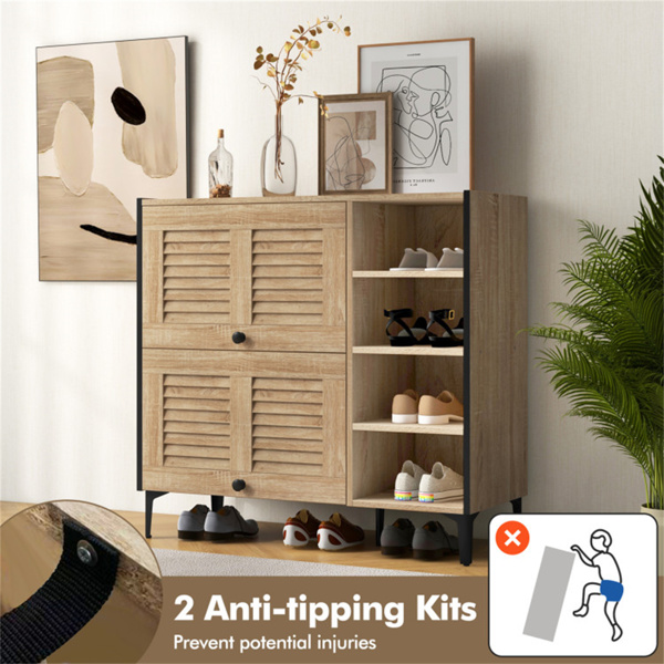 Entry shoe cabinet with adjustable shelf and flip door