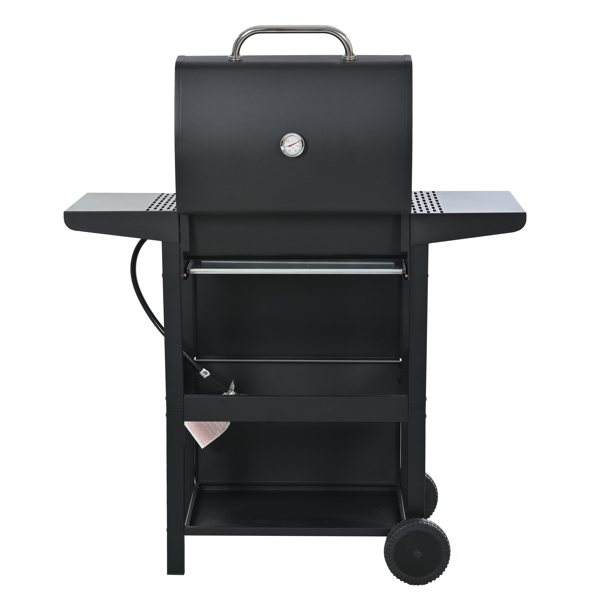 Propane Gas Grill 3 Burner Barbecue Grill, Stainless Steel 26,000 BTU Patio Garden Barbecue Grill with Two Shelves, Lid, Wheels and Bottle Opener