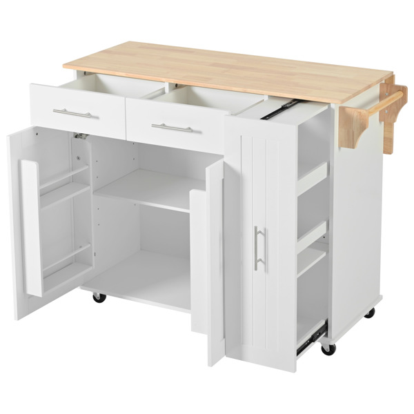 Kitchen Island with Drop Leaf, Kitchen Storage Cart with 3 Tier Pull Out Cabinet Organizer, Internal Storage Rack, Rolling Kitchen Cart on Wheels with Towel Rack, 2 Drawers, for Kitchen, White