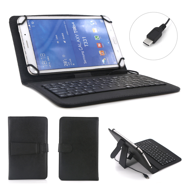 7inch universal Tablet Leather Stand Case With Type C Wired Keyboard