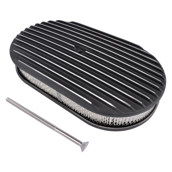 15" Oval Full Finned Black Aluminum Air Cleaner Filter Fits SB & BB Chevy Ford