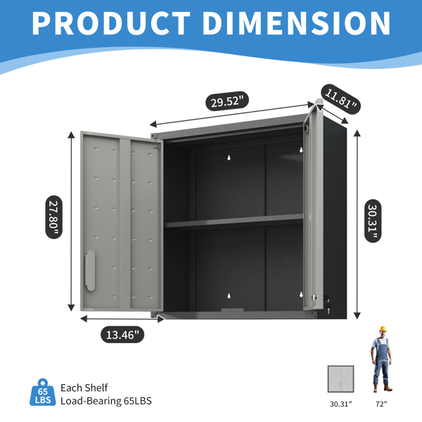 Metal Wall-Mounted Tool Storage Cabinet with Locking Door and 1 Shelf 1 Opened Drawer for Garage Warehouse,Office,Assembly Required