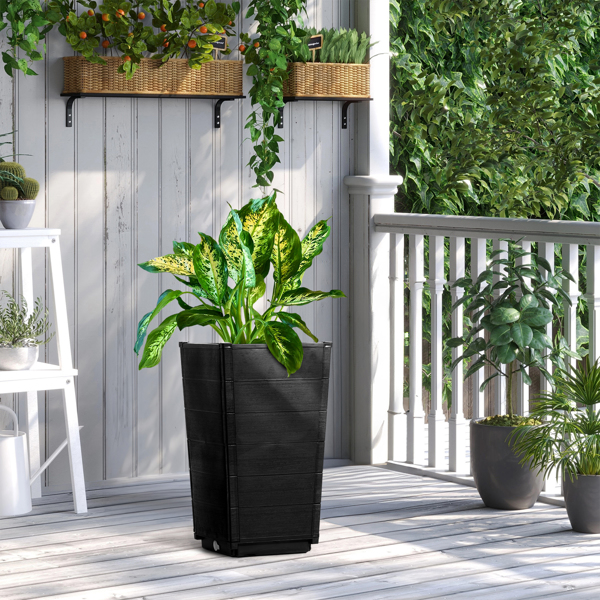 2 Pack Outdoor Tall Plastic Planter Set, Large Flower Pots with Drainage Holes, Durable Plant Pots for Porch Entryway Patio Yard Garden, Dark Brown