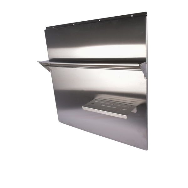 Range Backsplash with Shelf 30 x 30.7 Inch Range Hood Wall Shield for Range Hood Stainless Backsplash with Storage Shelf and Hanging Rack