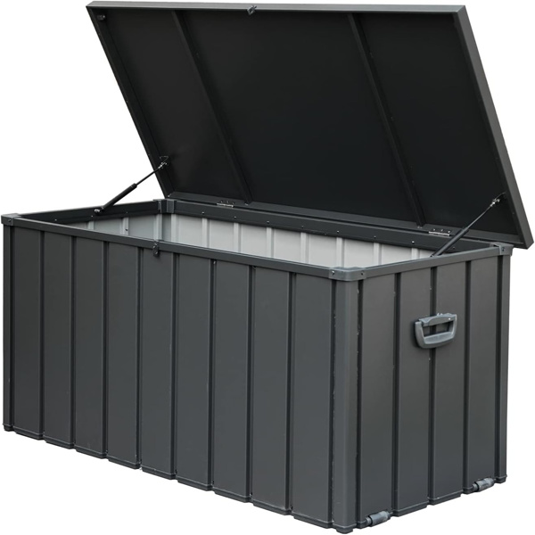 120 Gallon Outdoor Storage Deck Box Waterproof, Large Patio Storage Bin for Outside Cushions, Throw Pillows, Garden Tools, Lockable (Dark Gray)