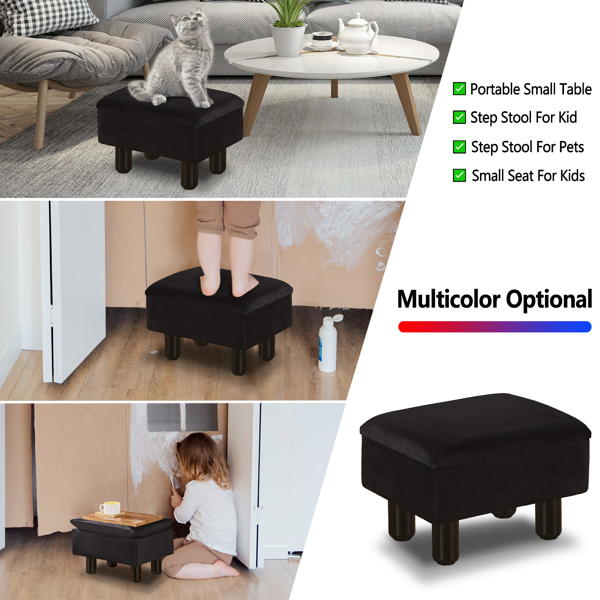 Foot Stool Ottomans Linen Footrest Storage Ottoman Step Stool Seat with Solid Wood Legs Modern Accent Stools for Couch Living Room Dark Black