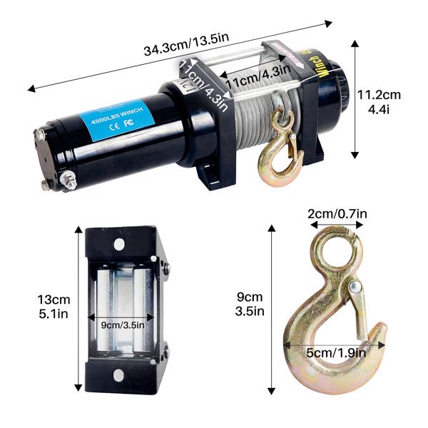 Seilwinde Elektrisch 12V, 4500LBS/2045Kg Motorwinde Seilzug, Elektrische Seilwinde 230v Funkfernbedienung,5mm Stahlseil,Kompatibel mit ATV,SUV,Boot Pickup