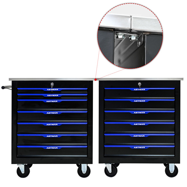 6 DRAWERS MULTIFUNCTIONAL TOOL CART WITH WHEELS-BLACK+BLUE