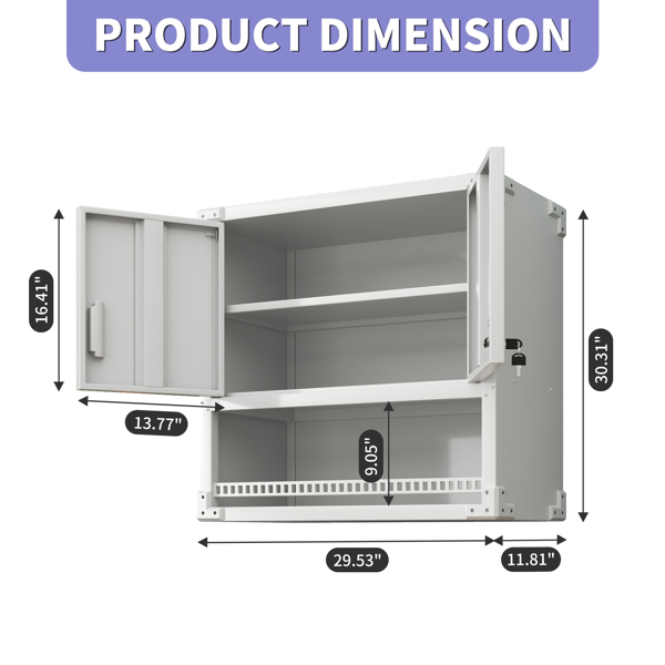 Metal Wall-Mounted Tool Storage Cabinet with Locking Door and 1 Shelf 1 Opened Drawer for Garage Warehouse,Office,Assembly Required