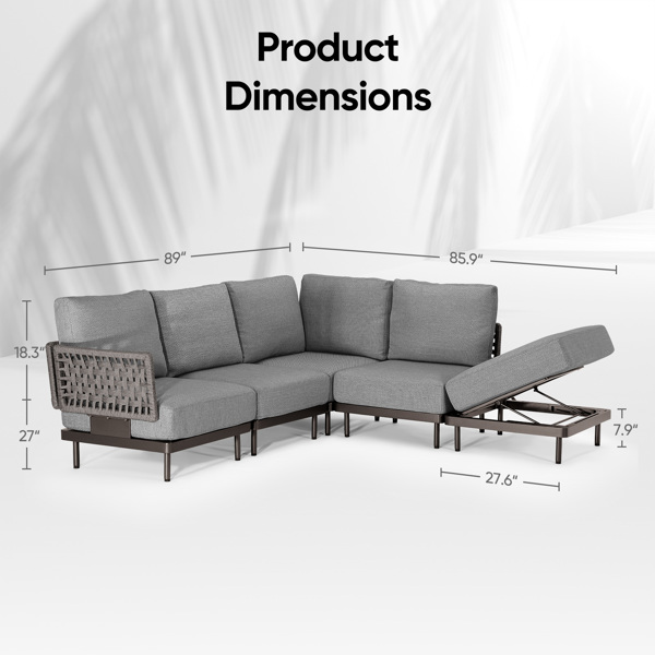 85.9 Wide Patio Outdoor Sofa and Adjustable Recliner