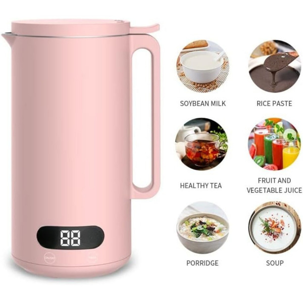 Soymilk Maker 304 Stainless Steel, Juicer Soybean Milk Machine Easy to Operate 11Oz Capacity, Multi Cooker Mixer for Home, Dormitory, Office 110V(Pink)