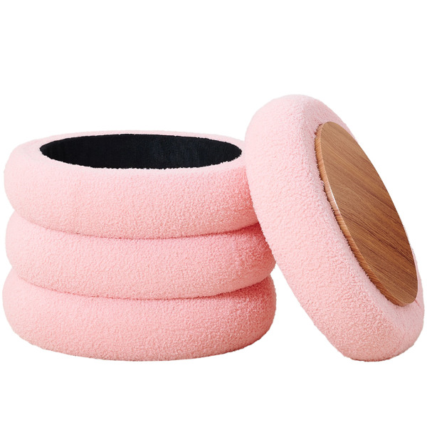 Round Storage Ottoman, Modern Sherpa Footstool, Teddy Vanity Stool with Flip-Top Tray, Makeup Chair for Home Decor, Upholstered Footrest for Living Room & Bedroom (Pink)