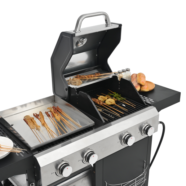 2+2 Multi-function Burner Gas Grill and Griddle Combo with Cover for Outdoor Cooking While Camping or Tailgating - BBQ,FRYING,PIZZA.