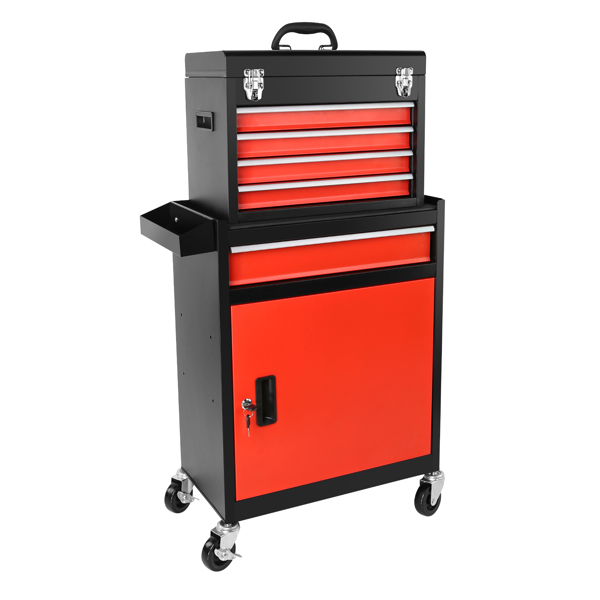 Tool Chest, 5-Drawer Rolling Tool Storage Cabinet with Detachable Top Tool Box, Liner, Universal Lockable Wheels, Locking Mechanism, Metal Tool Cart for Garage Workshop