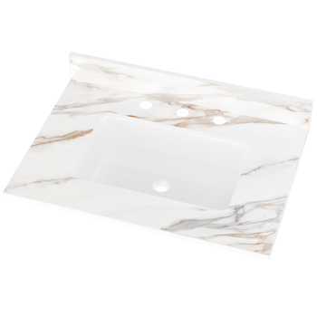 31 Inch Marble Vanity Top, Bathroom Vanity Top with Undermount Rectangular Middle Sink and 4\\" Height Backsplash, Pre-Drilled Faucet Hole Vanity Top, Three Holes