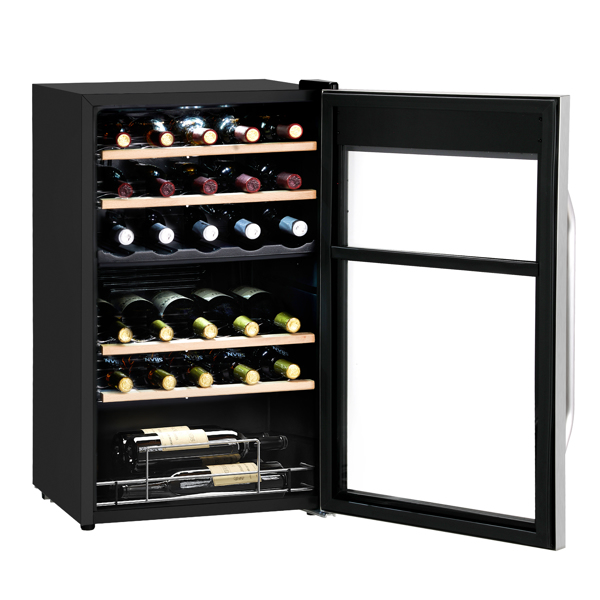 ZOKOP Dual Zone Wine and Beverage Refridgerator, 33 Bottle Wine Fridge with Independent Temperature Control & Glass Door, Freestanding Wine Cooler Chiller for Wine Champagne Beer