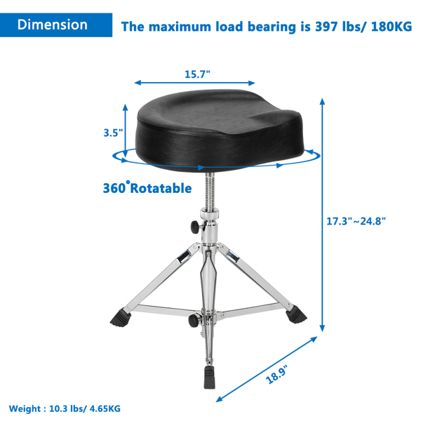 Glarry Swivel Liftable Oversized Saddle Throne Super Thick Sponge Overweight 180Kg Drum Stool 【Replacement: 8244393】