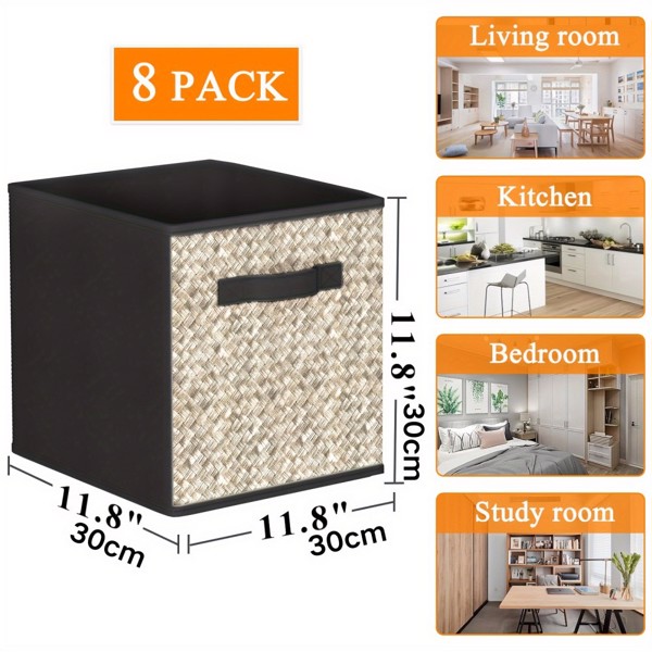 8-piece fabric storage cube with handle, collapsible 12-inch cube storage box, shelf storage basket, closet storage box organizer, black