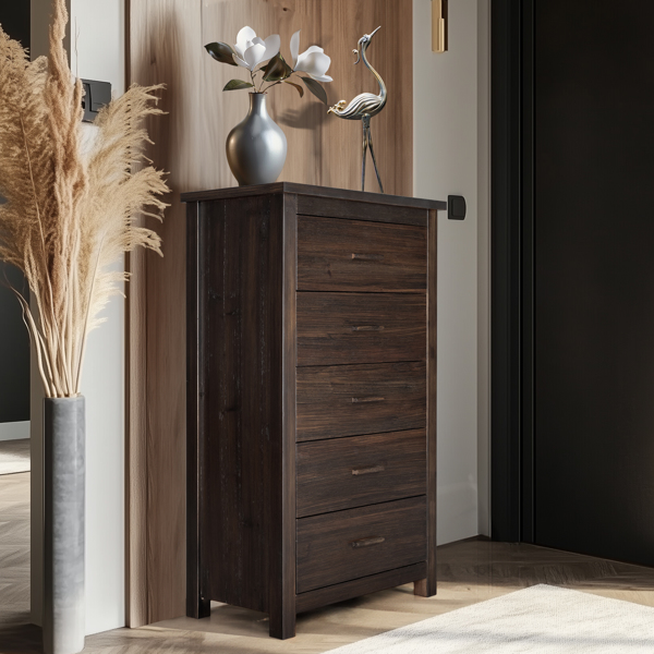 Brown MDF with Solid Wood Veneer 73*40*120cm Vertical 5-Drawer Chest of Drawers