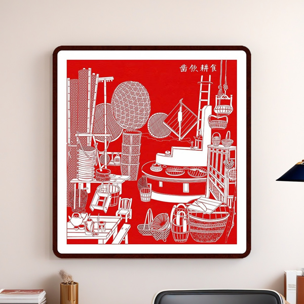 Carve to Drink, Plow to Eat Handmade Tayin Energy Painting Size 29.9X26.8inch（76X68 cm)