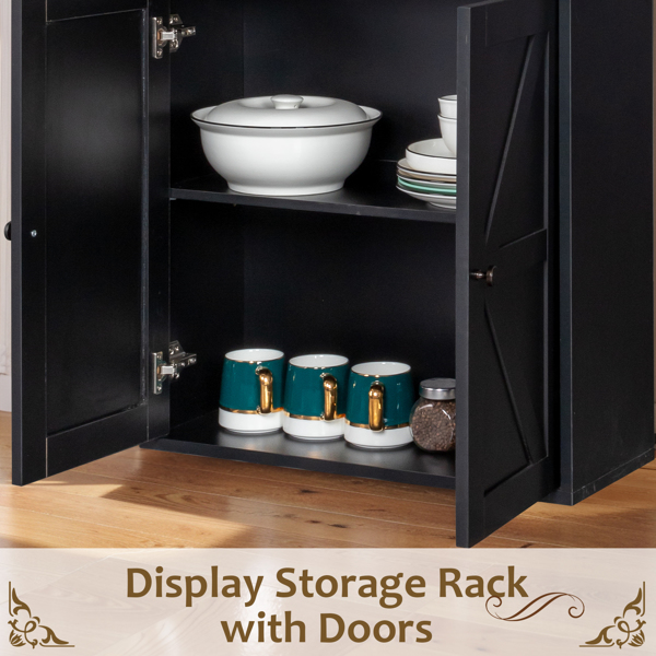 FCH 3-Layer 1 Drawer 2 Doors Double Z Shape Melamine Board 60*23.5*180cm Display Cabinet Black